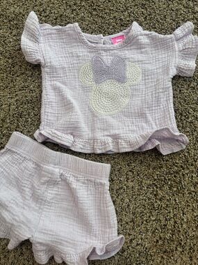 Lilac Baby Two-Piece Top and Shorts Set with Minnie Mouse Applique